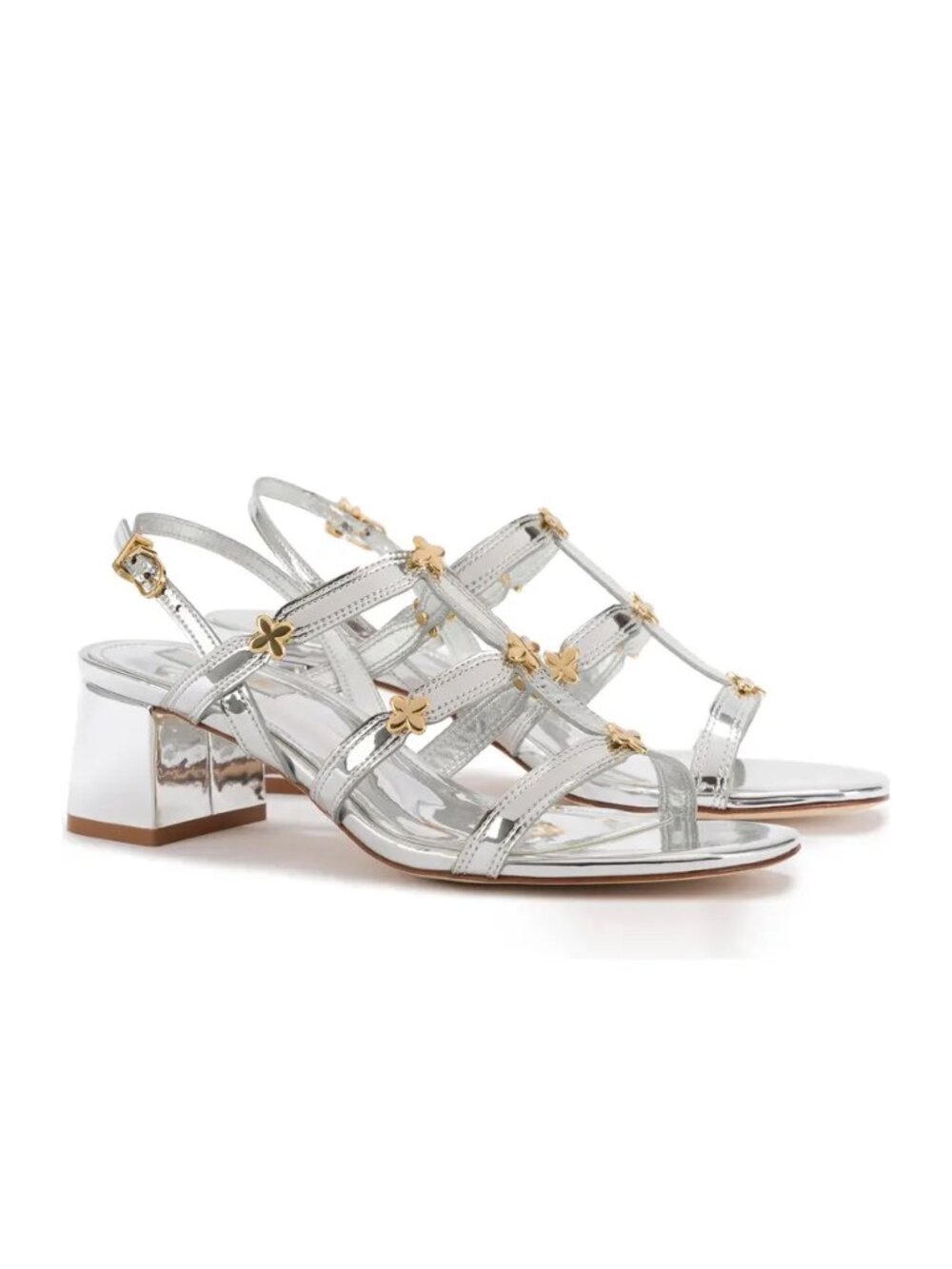 New Larroude Harmony Block Sandal In Silver Sz 8